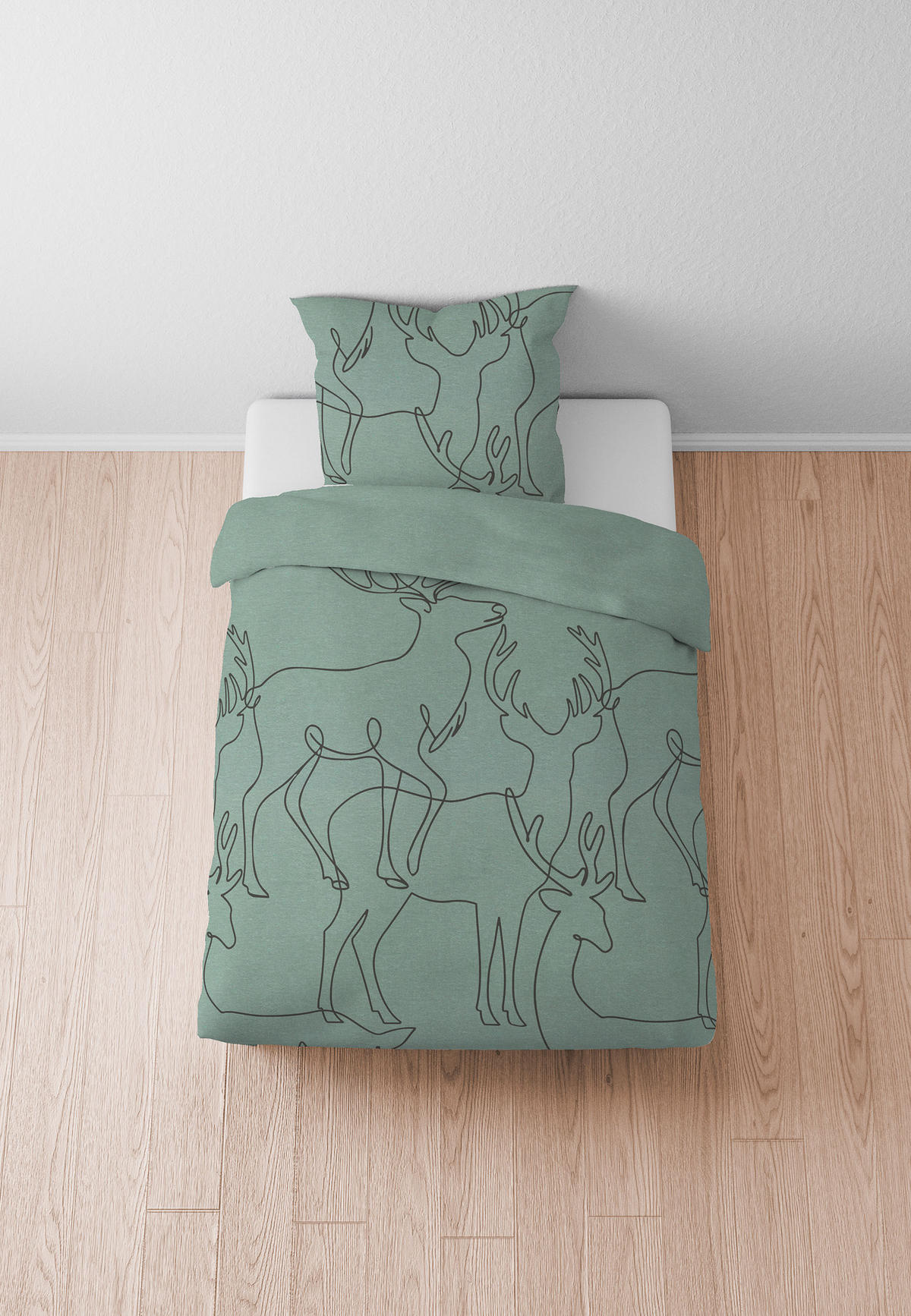 BETTWÄSCHE-GARNITUR Melange Hirsch fichte, 155x220 cm + 80x80 cm - Dunkelgrün, Textil (155/220cm) - biberna