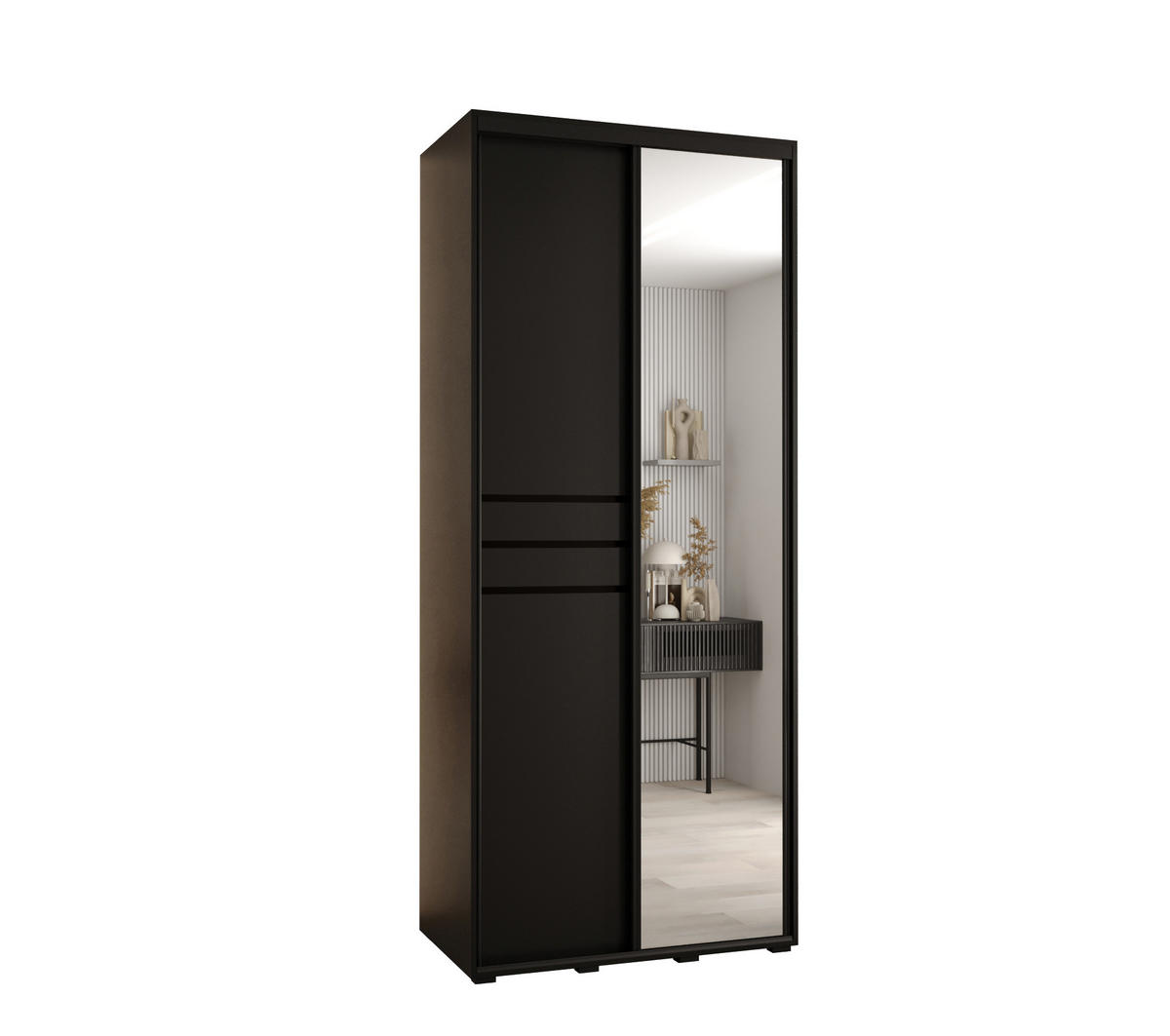 SCHWEBETÜRENSCHRANK 235,2/110/60 2-türig - Schwarz, Holz/Metall (110/235/60cm) - Abiks Möbel