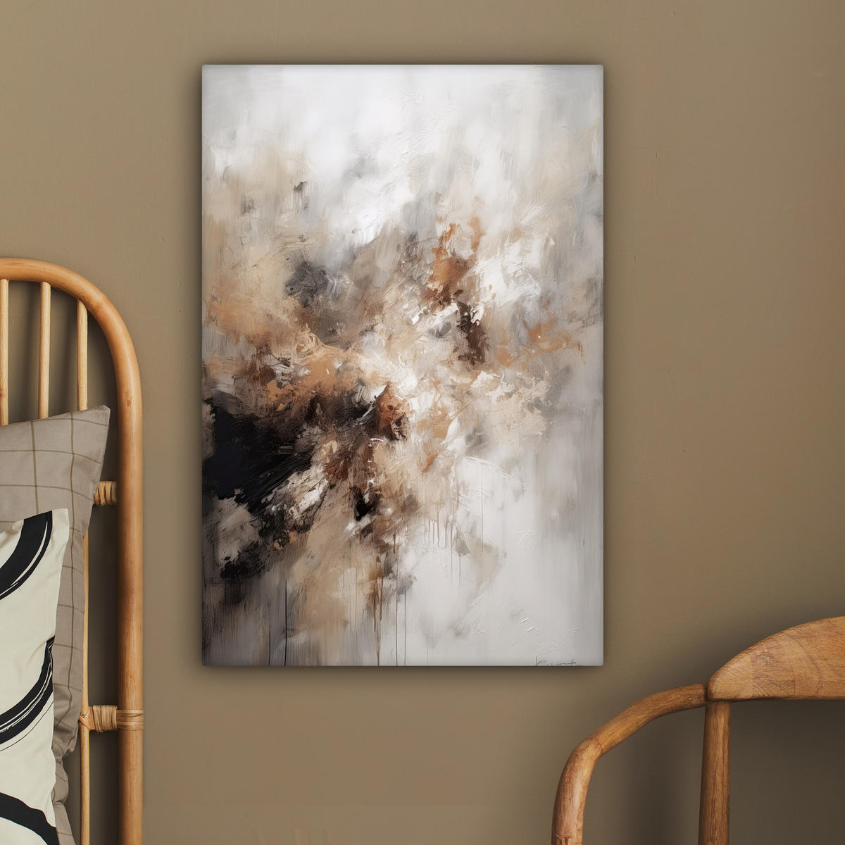 LEINWANDBILD - Farbe - Abstrakt - Beige - Kunst - 60x90 - Kunstdruck - Greige, Textil (60/90cm) - MuchoWow