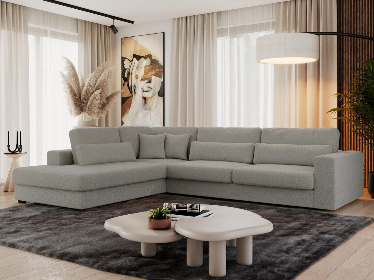 ECKSOFA Savona Grau Boucle - links - Schwarz/Grau, Kunststoff/Textil (316/249cm) - MKS