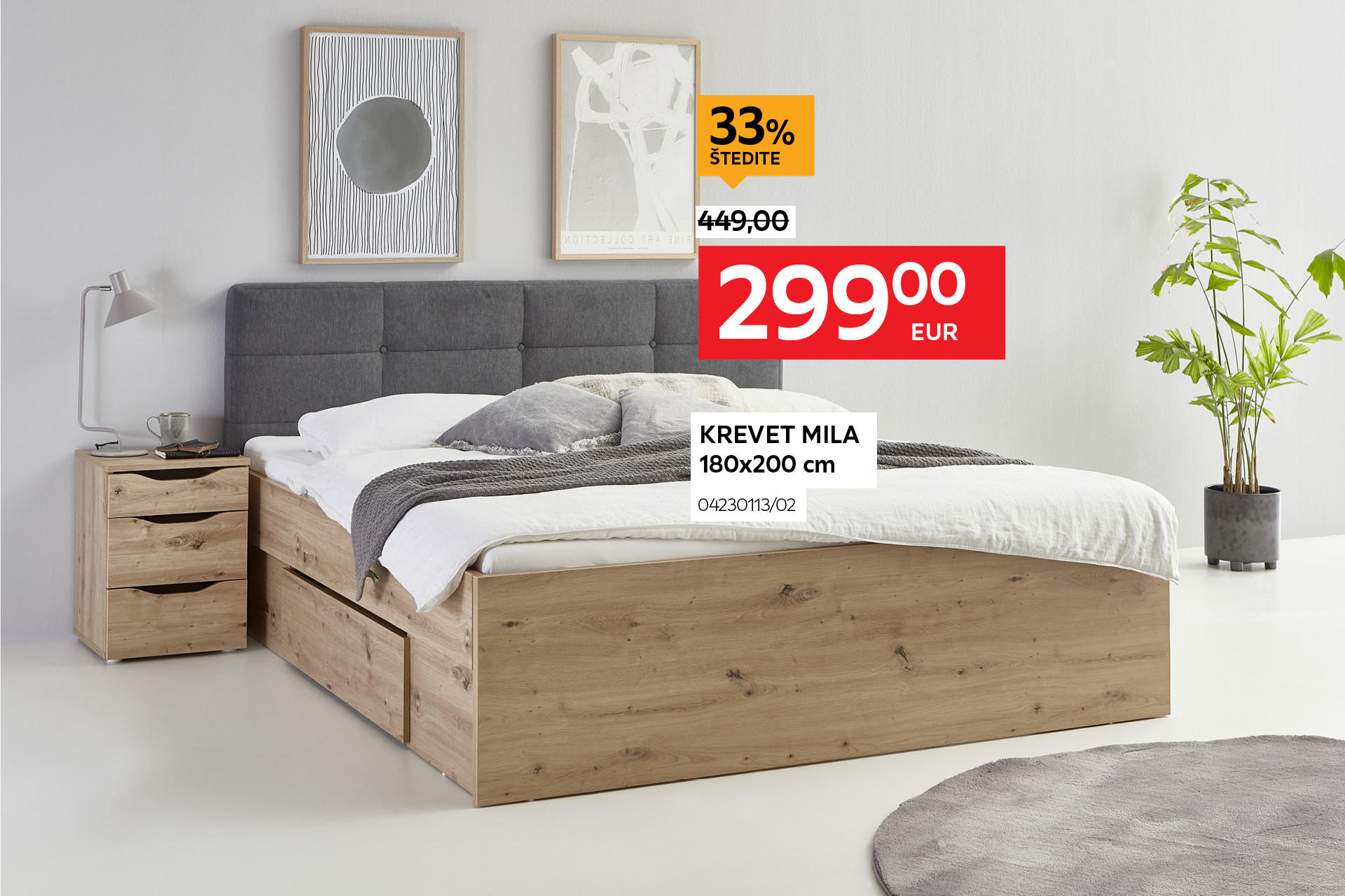 krevet Mila 180x200 cm 04230113/02 umjesto 449,00 € nova cijena 299,00 € Štedite 33%