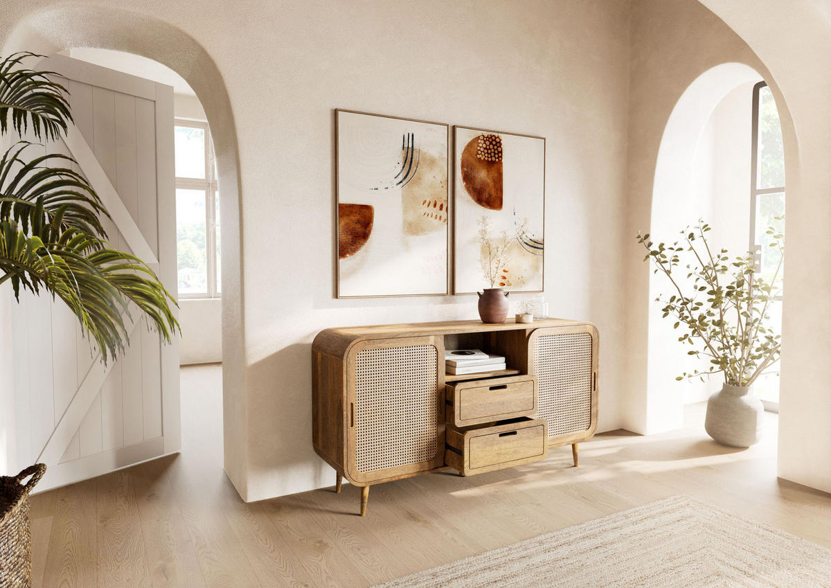 SIDEBOARD Mango 150x40x80 natur lackiert VALENCIA #118 - Braun, Holz (150/80/40cm) - Massivmoebel24