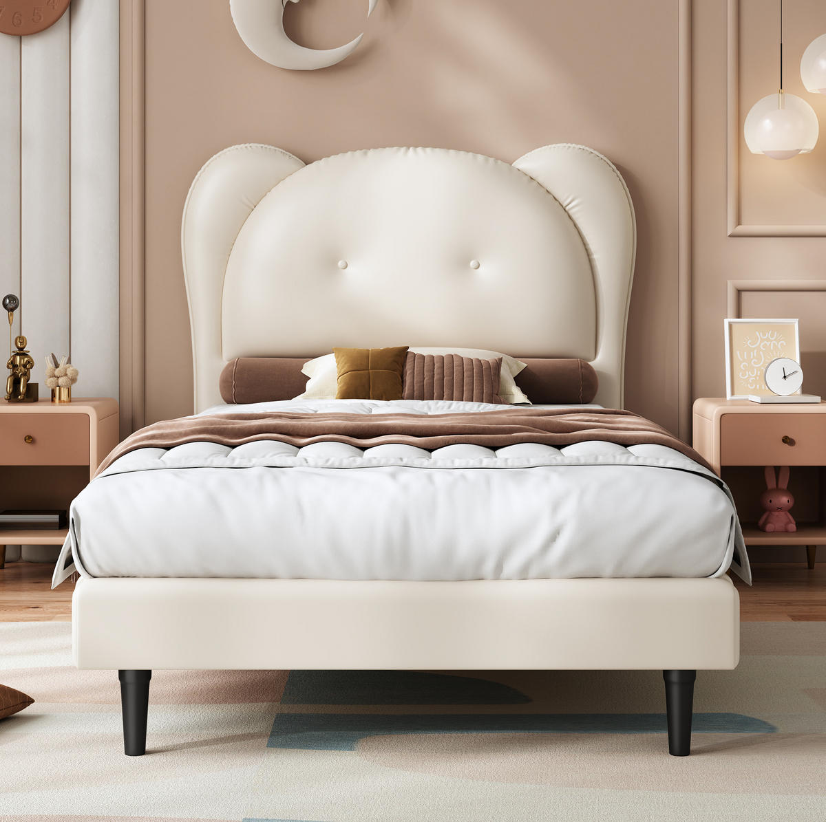KINDERBETT 90/200 cm aus PU mit tierförmigem Kopfteil Beige - Beige, Kunststoff (90/200cm) - Modenvie
