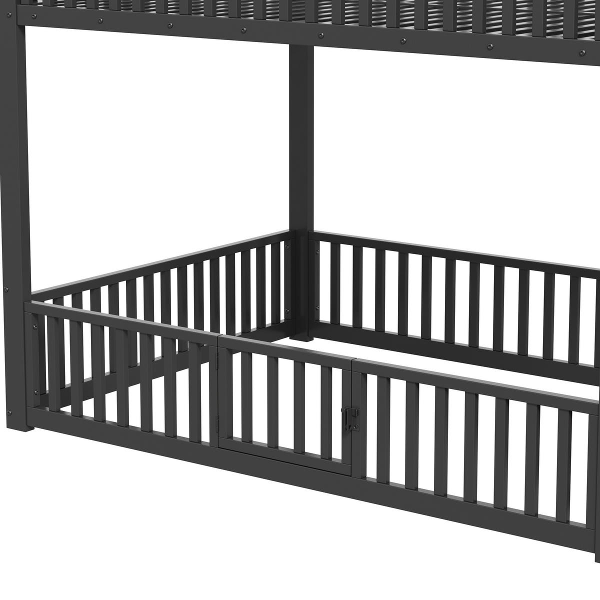 ETAGENBETT 140/200 cm Schwarz mit Stauraumleiter und LED - Schwarz, Metall (140/200cm) - Oxeza