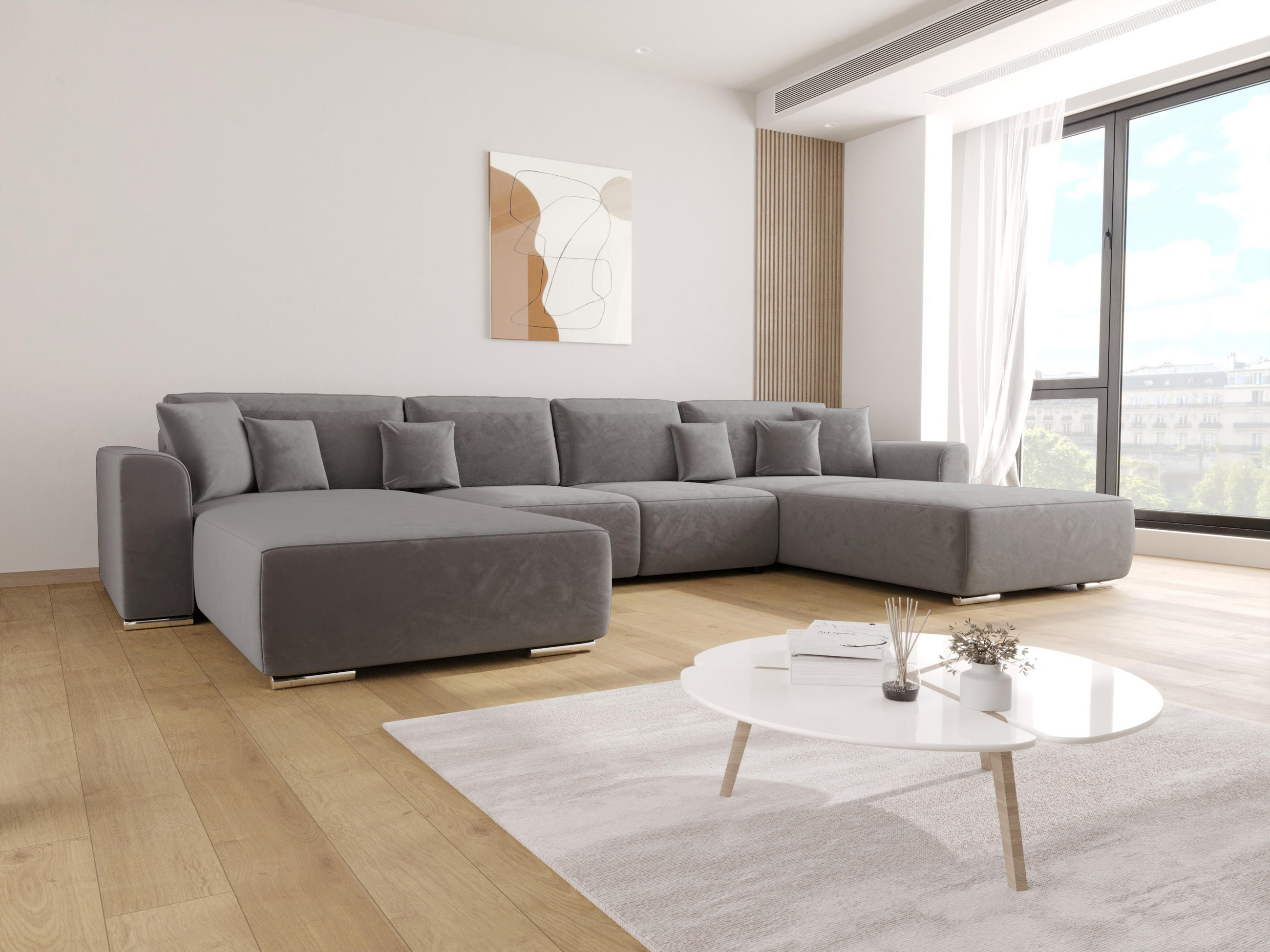WOHNLANDSCHAFT GUSTO U Monolith 85 mit Schlaffunktion - Dunkelgrau, Textil (368/85/193cm) - Bedante