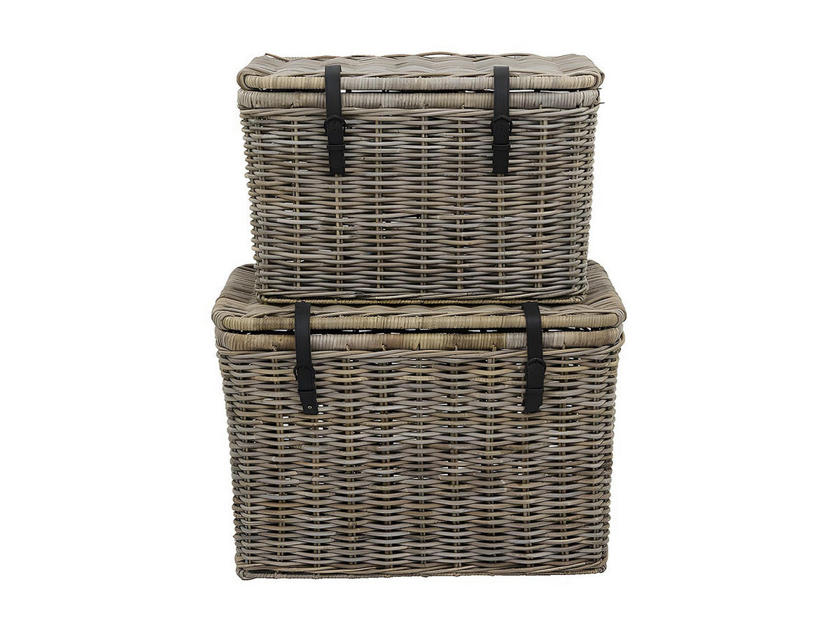 KOFFER zur Aufbewahrung 2er-Set - Kubu - 80 x 45 x 55 cm & 70 x 35 x 45 cm - Grau - NEFTA - Grau, Naturmaterialien (45/55/80cm) - Vente-Unique