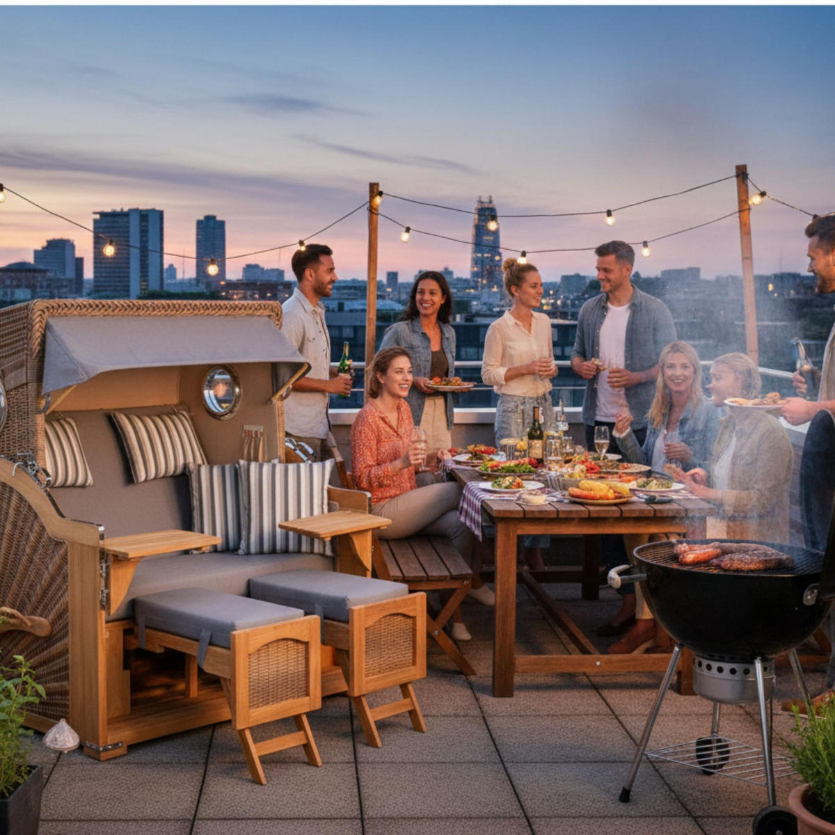 STRANDKORB XXL Düne Grande Teak Banana - Braun/Grau, Metall (142/170/95cm) - Mr. Deko