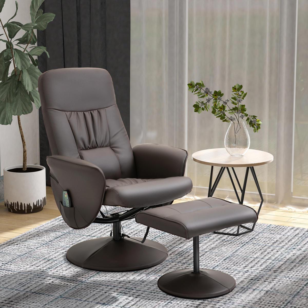 RELAXSESSEL mit Fußhocker, Kunstleder - Braun, Kunststoff/Metall (81/105/76cm) - HOMCOM