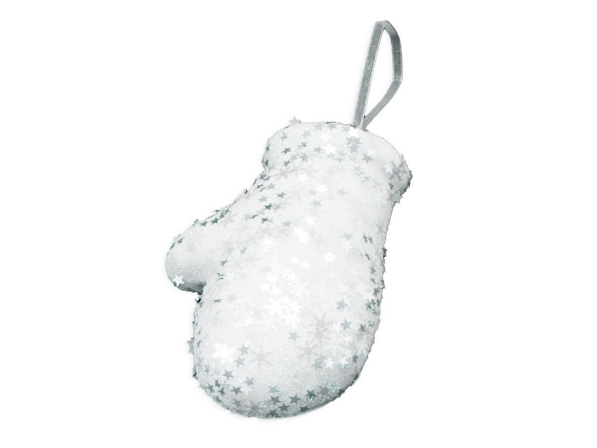 WEIHNACHTSBAUMSCHMUCK Handschuh mit Glitzer weiß 10 cm - Silberfarben/Weiß, Kunststoff (15/15/15cm) - LAALU