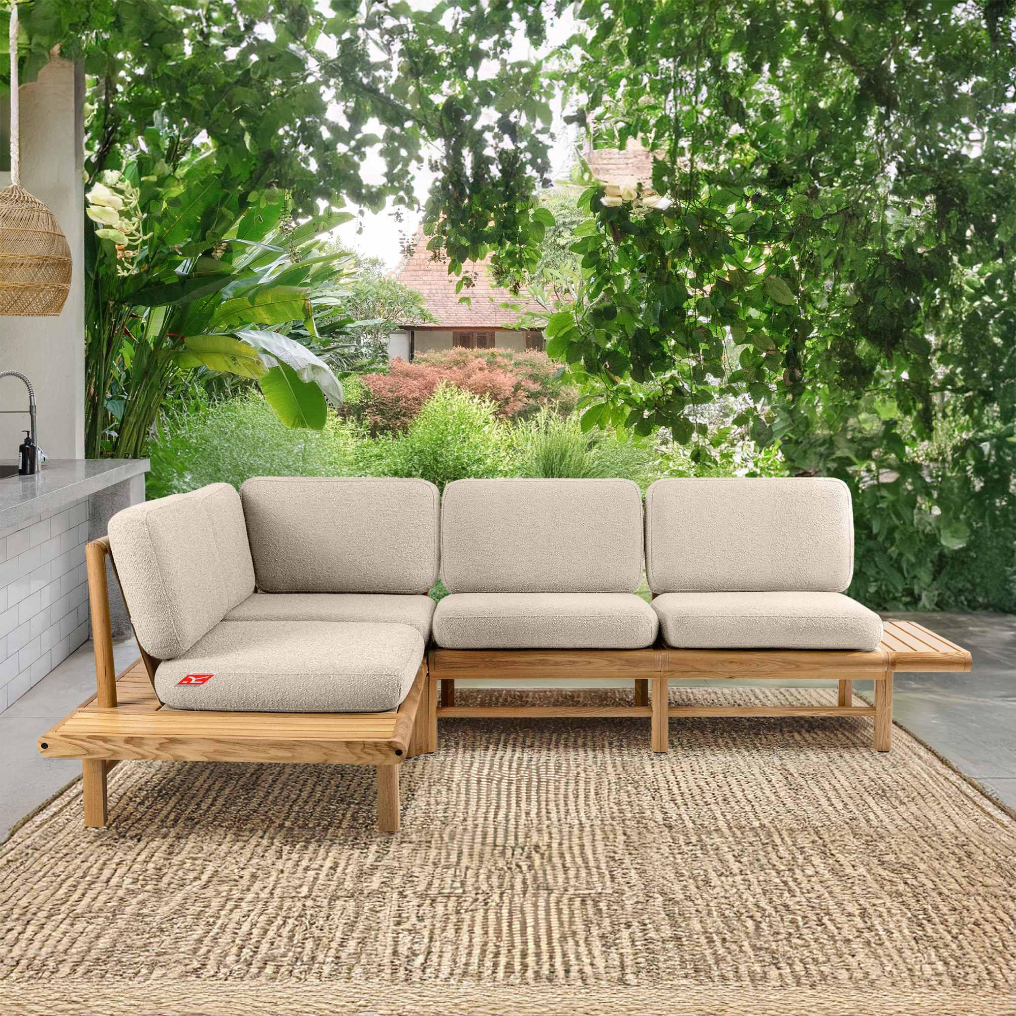 LOUNGESOFA ATREDA links - Creme, Holz/Textil (245/74/175cm) - KONSIMO®