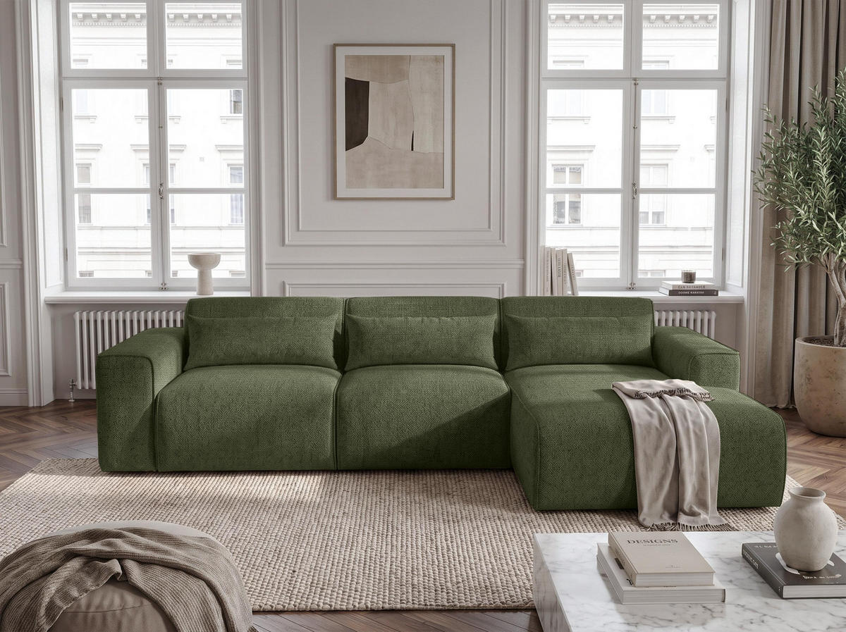 ECKSOFA L Form Ruyam Grün 310/165/78 cm – Schlaffunktion Rechts - Schwarz/Grün, Kunststoff/Textil (310/170cm) - AX Living