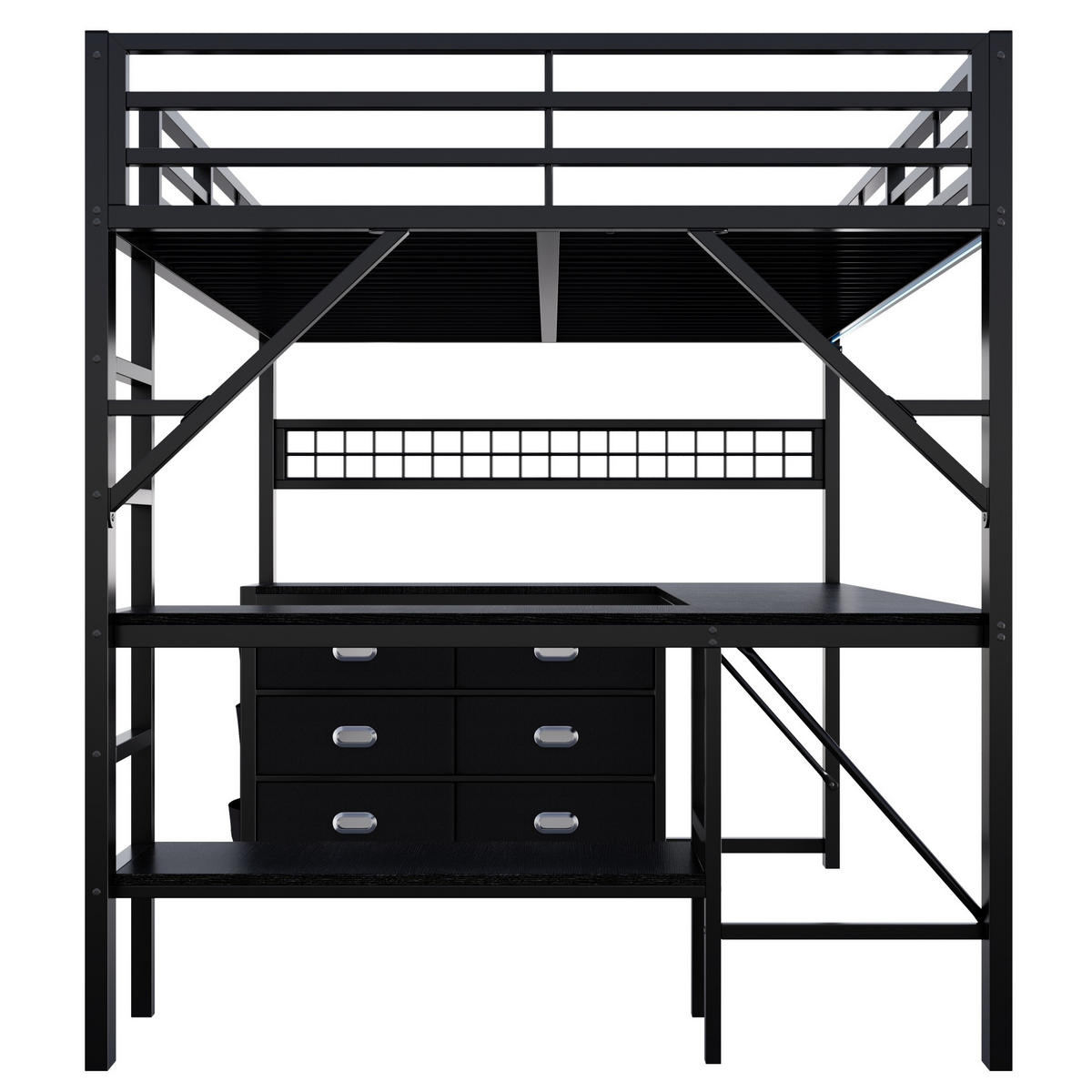 HOCHBETT 140x200 cm in Schwarz mit Schreibtisch, Schubladen und LED-Beleuchtung - Schwarz, Holzwerkstoff (140/200cm) - IVMEU