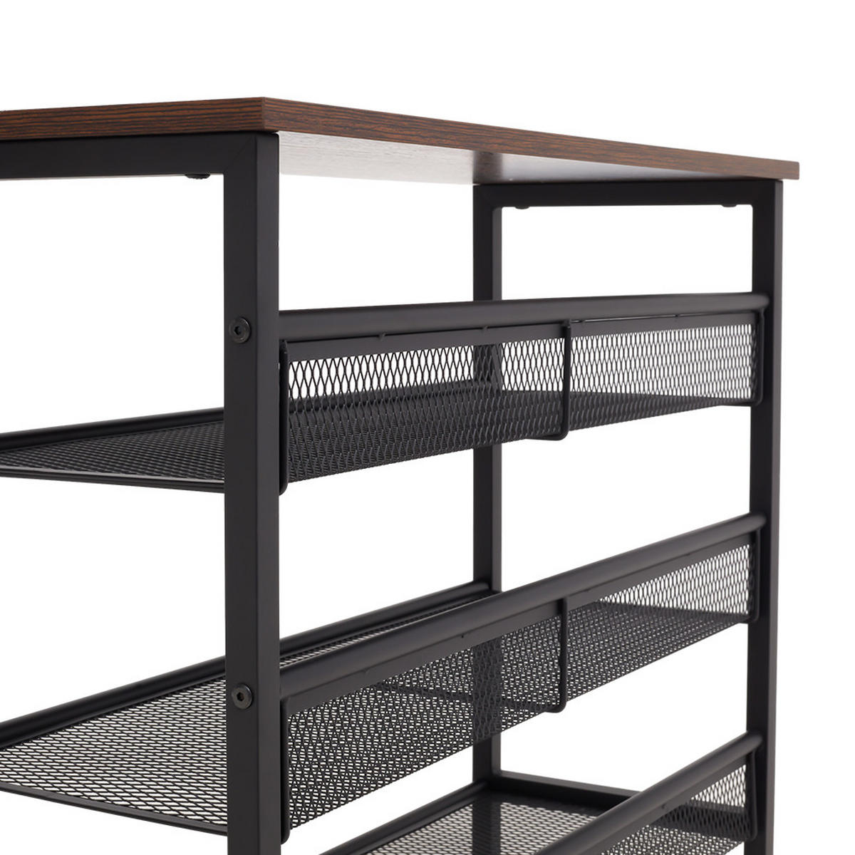 SCHUHREGAL 4-stufig aus Metall in Schwarz Holzplatte Mesh Kompakte Bauweise Flexible Regalhöhe Dekorative Holzplatte 73 × 29,5 × 67,5 cm 9,5 kg - Schwarz, Metall (73/67.5/29.5cm) - Livingandhome
