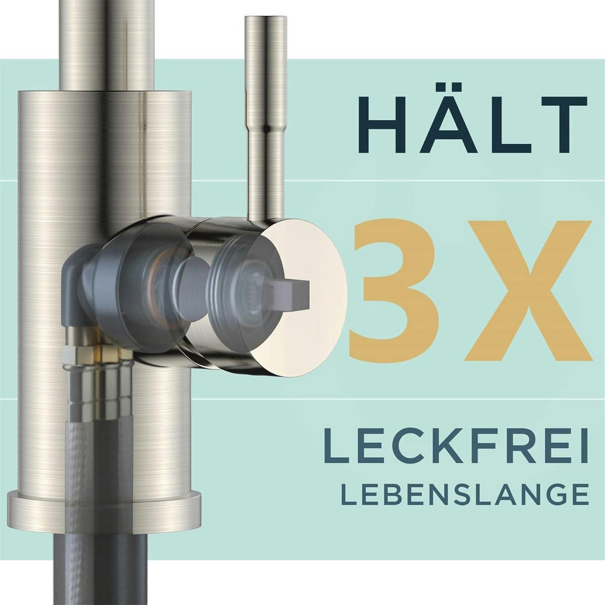 KÜCHENARMATUR mit ausziehbarer Brause, 360° schwenkbar, Edelstahl - Silberfarben, Metall (5/30/18cm)