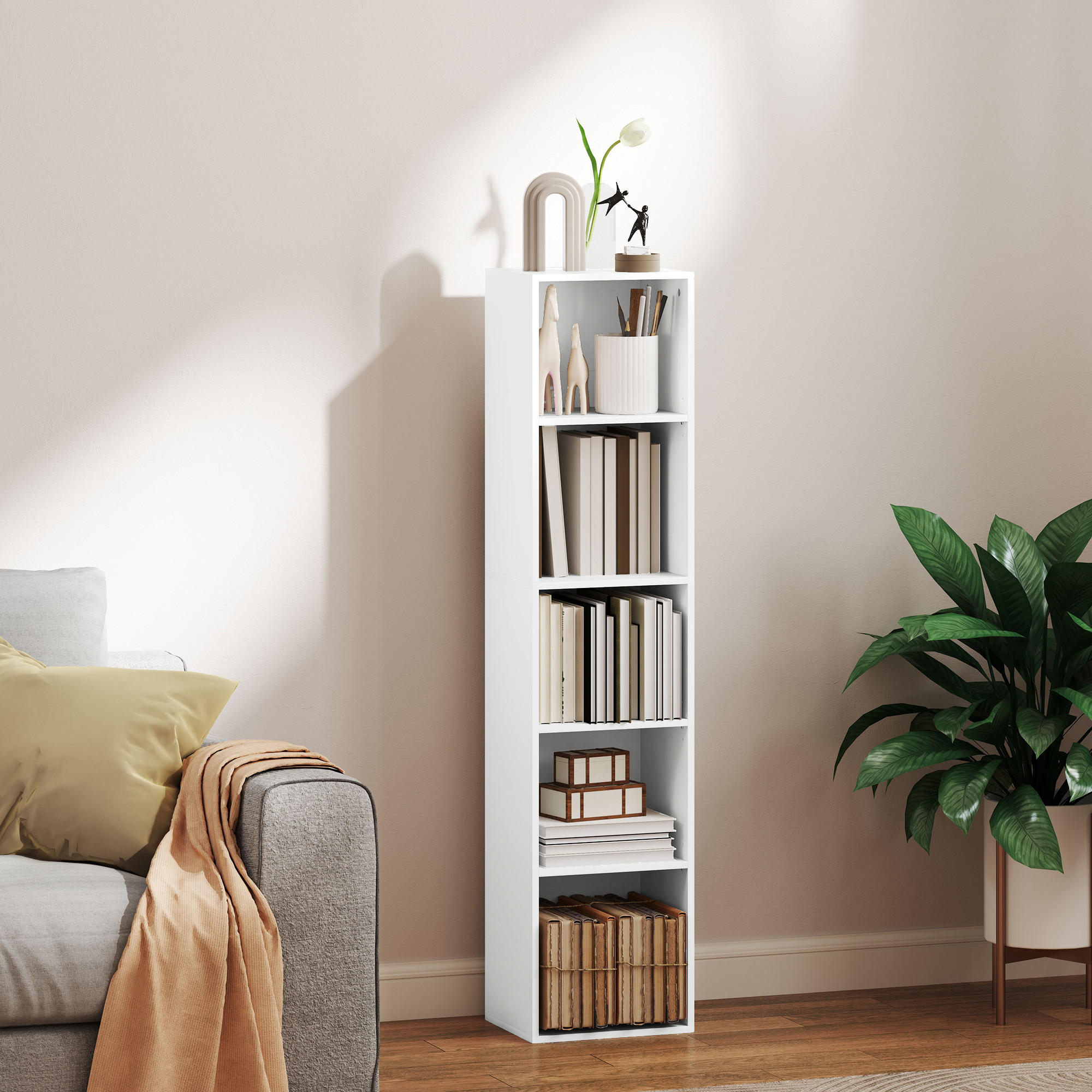 BÜCHERREGAL mit Verstellbare Ablage, Weiß - Weiß, Karton (24/133.5/30cm) - HOMCOM