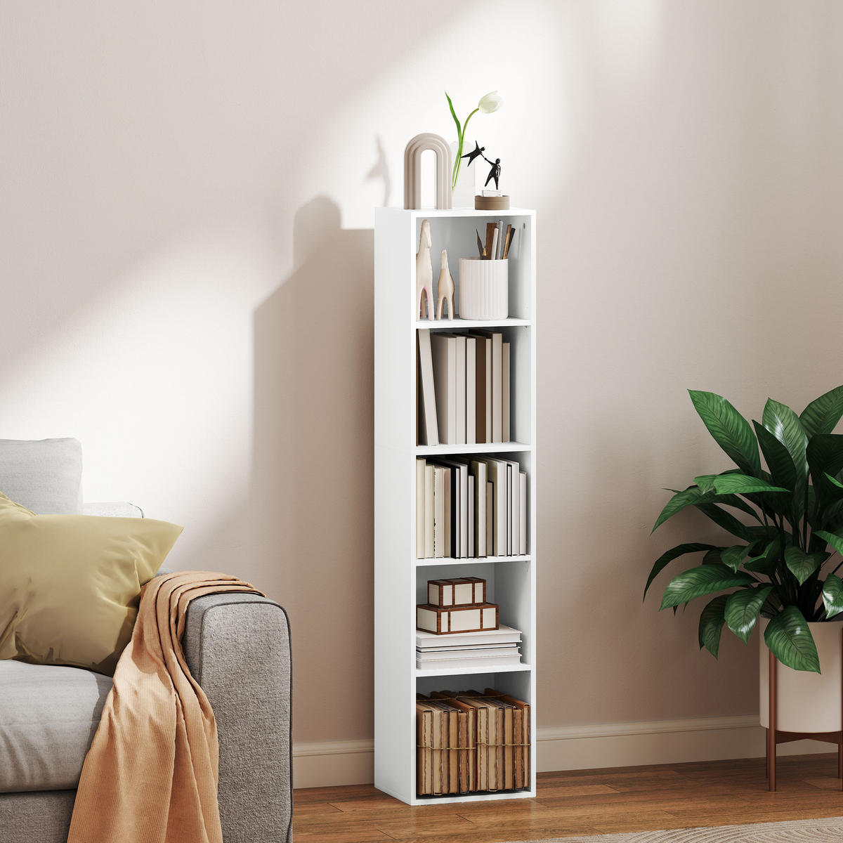 BÜCHERREGAL mit Verstellbare Ablage, Weiß - Weiß, Karton (24/133.5/30cm) - HOMCOM