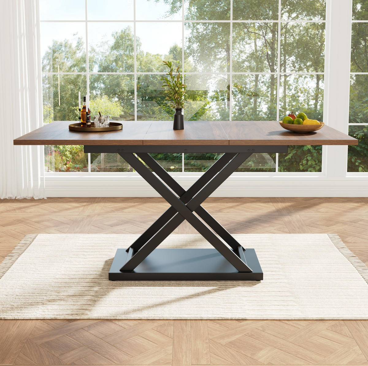ESSTISCH 120-160/80/75 cm in Walnussfarben mit Ausziehfunktion und Kreuzgestell - Walnussfarben, Holzwerkstoff (160/80/75cm) - Flora Grace