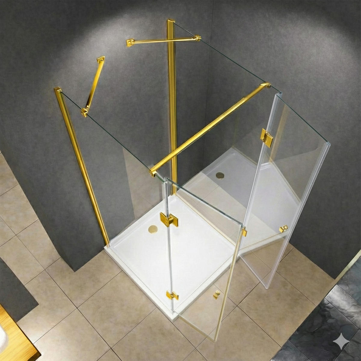 DUSCHKABINE Emma 90 x 100 x 90 x 180 cm U-Form Gold inkl. Duschwanne & Siphon - Goldfarben, Glas (90/90/180cm) -  Glaswerk Westfalen