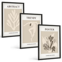 BILDER SET 3er Set - 40x60 cm Schwarzer Rahmen - Blumenmuster beige braun - Schwarz, Kunststoff (40/60cm) - TULUP