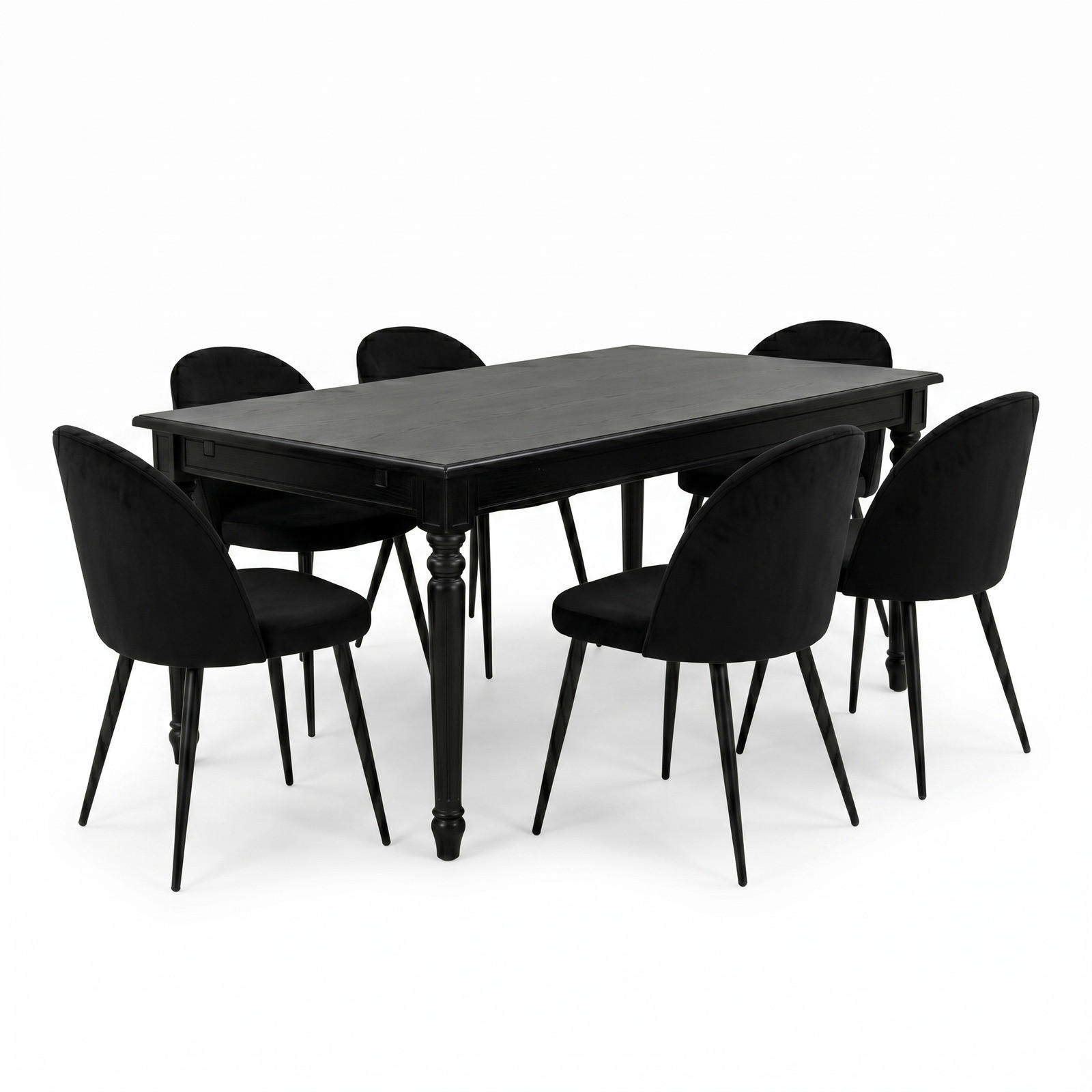 ESSGRUPPE Amaretta mit Esstisch Schwarz und 6 Stühlen Schwarz, 180 x 100 cm - Schwarz, Holz/Textil (180/75/100cm) - ebuy24