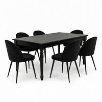 ESSGRUPPE Amaretta mit Esstisch Schwarz und 6 Stühlen Schwarz, 180 x 100 cm - Schwarz, Holz/Textil (180/75/100cm) - ebuy24