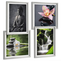 BILDER SET 4er Set - 50x50 cm & 40x60 cm Silberner Rahmen - Zen-Gemälde, Wassersteine, Buddha - Silberfarben, Kunststoff (50/50cm) - TULUP