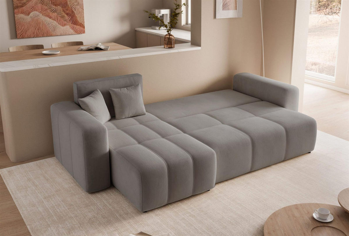 ECKSOFA Leros Mit Schlaffunktion - Grau, Holzwerkstoff/Textil (248/145cm) - Fun Möbel