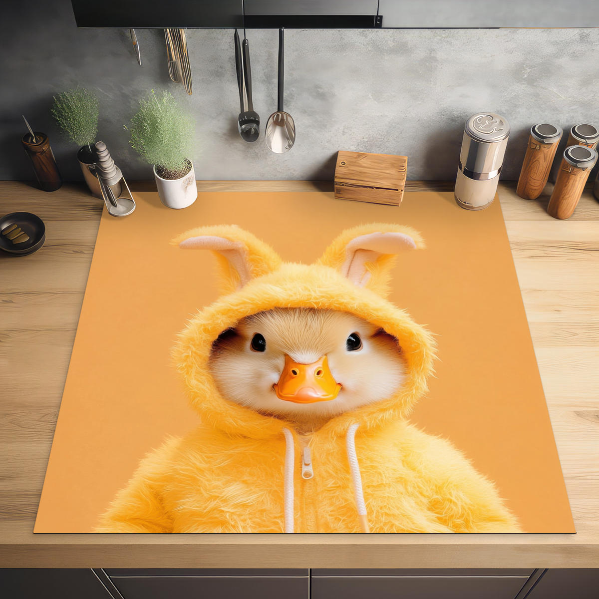 HERDABDECKPLATTE Osterhase - Kostüm - Ente Induktionsmatte 78x78 cm - Gelb, Kunststoff (78/78/0.2cm) - MuchoWow