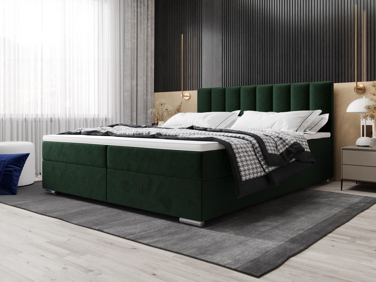 BOXBETT ZILANO 2 mit Matratze H3 und Topper 180x200 Itaka 10 - Grün, Holz/Textil (180/200cm) - Bedante