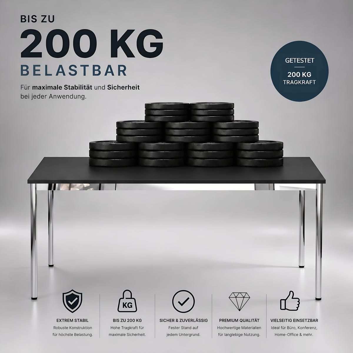 SCHREIBTISCH VST1 100 x 80 cm Schwarz – höhenverstellbar - Chromfarben/Schwarz, Holzwerkstoff (100/80/75.5cm) - Versee