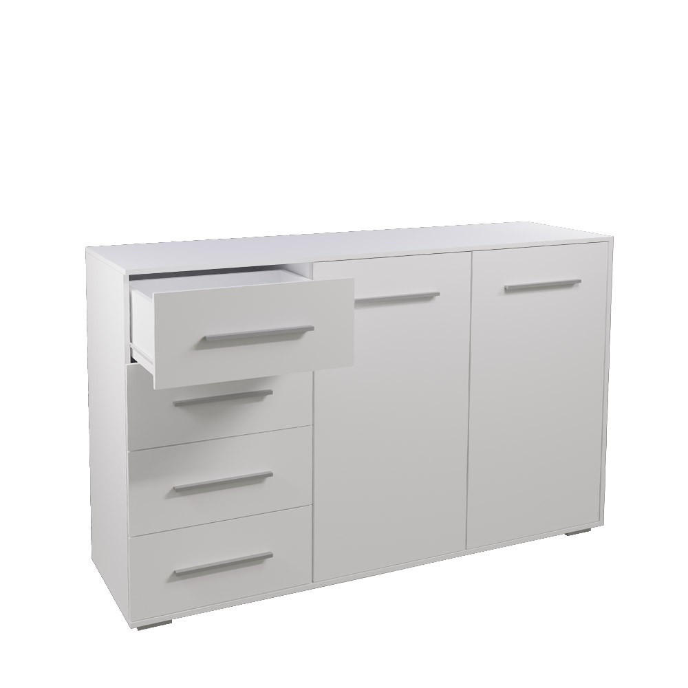 KOMMODE Frida 01 Weiß/Weiß 2D4S 135 cm - Alufarben/Weiß, Holzwerkstoff/Kunststoff (135/95/45cm) - imoebel24