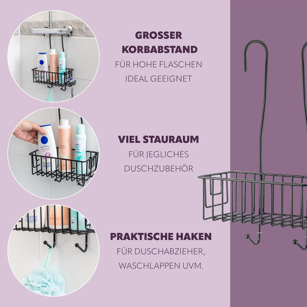 DUSCHREGAL, schwarz - Schwarz, Metall (24.5/40/13.5cm) - eluno