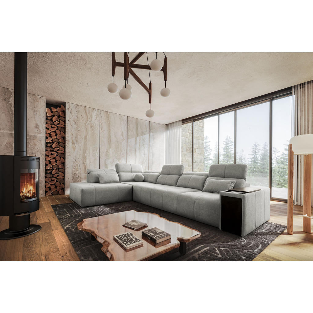 Thumbnail - Kaiser Möbel Ecksofa, Hellgrau, Textil, 4-Sitzer, L-Form, Ottomane links, Ottomane rechts,L-Form, 350x230 cm, Wohnzimmer...