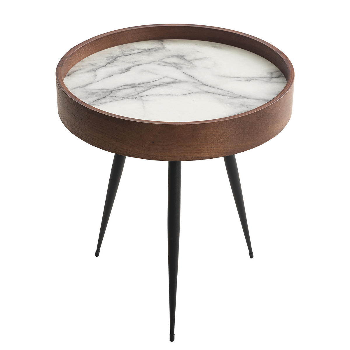 BEISTELLTISCH - Eiche teilmassiv - Marmor Braun Dekor / Schwarz - Braun, Holz/Holzwerkstoff (40/40/45cm) - home24