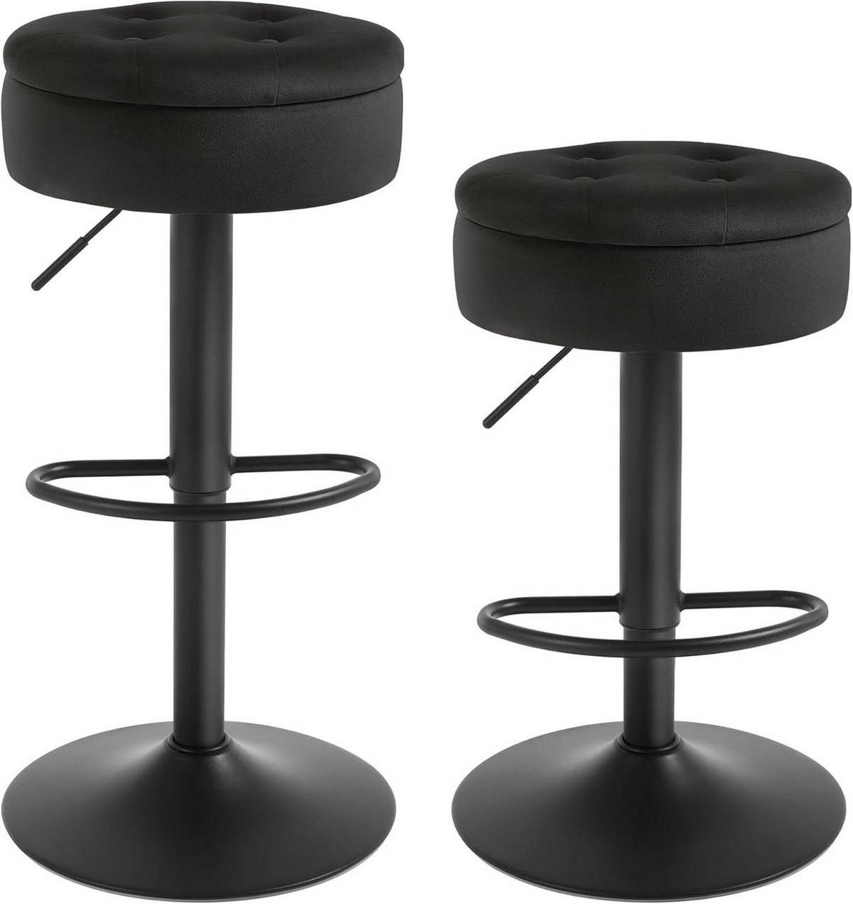 BARHOCKER 2er Set, drehbar, Samt, Schwarz - Schwarz, Textil/Metall (39/60.5/39cm) - Woltu