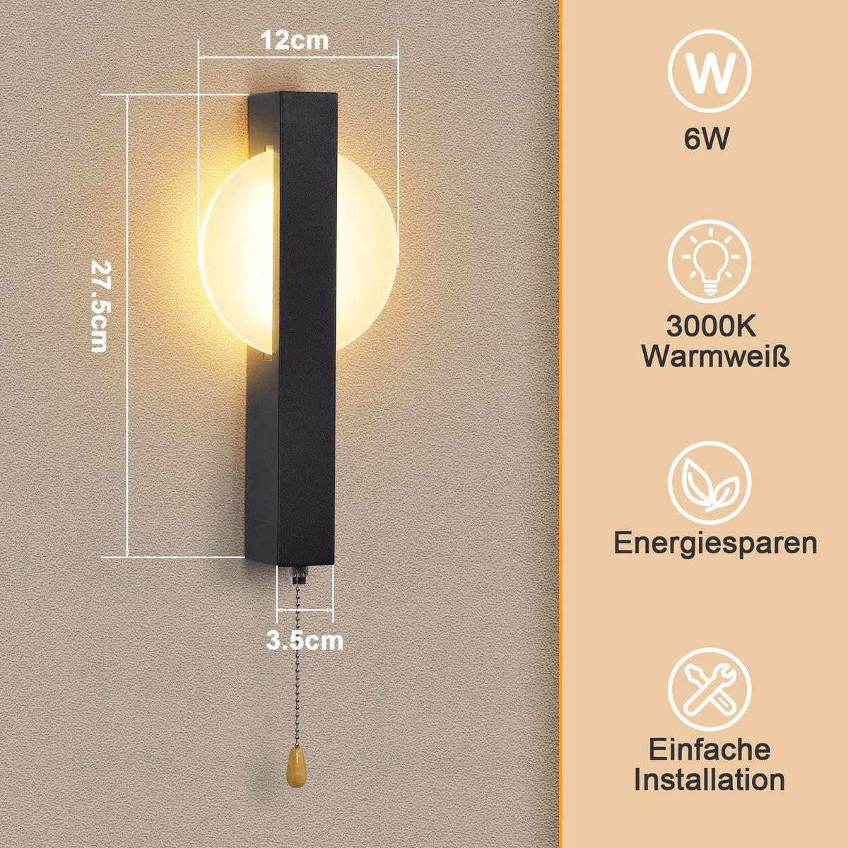 LED nástěnné svítidlo BÜNDE III 28/12/5 cm - černá, kov (12/5/28cm) - Nettlife