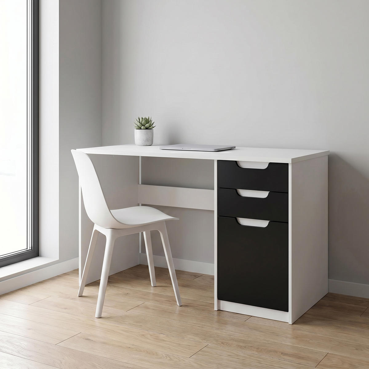 SCHREIBTISCH Logan Fronten in Schwarz matt - Schwarz, Holzwerkstoff (60/129/76cm) - Vladon