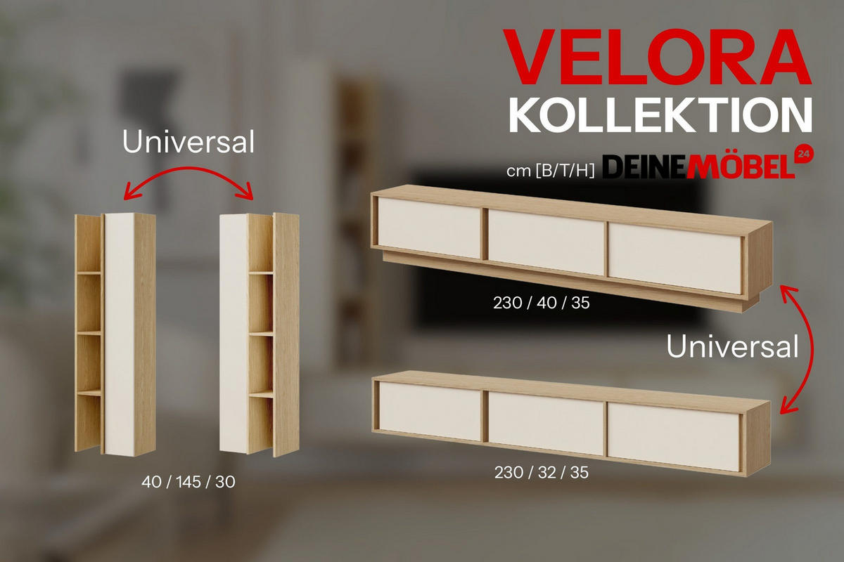 WOHNWAND VELORA 230/185/35 cm in Frühlingseiche / Macadamia - Beige, Holzwerkstoff (230/185/35cm) - Deine Möbel 24