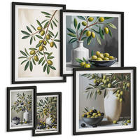 BILDER SET 5er Set - 50x50 cm & 20x30 cm & 40x60 cm Schwarzer Rahmen - Oliven in grauen Vasen - Schwarz, Kunststoff (40/60cm) - TULUP