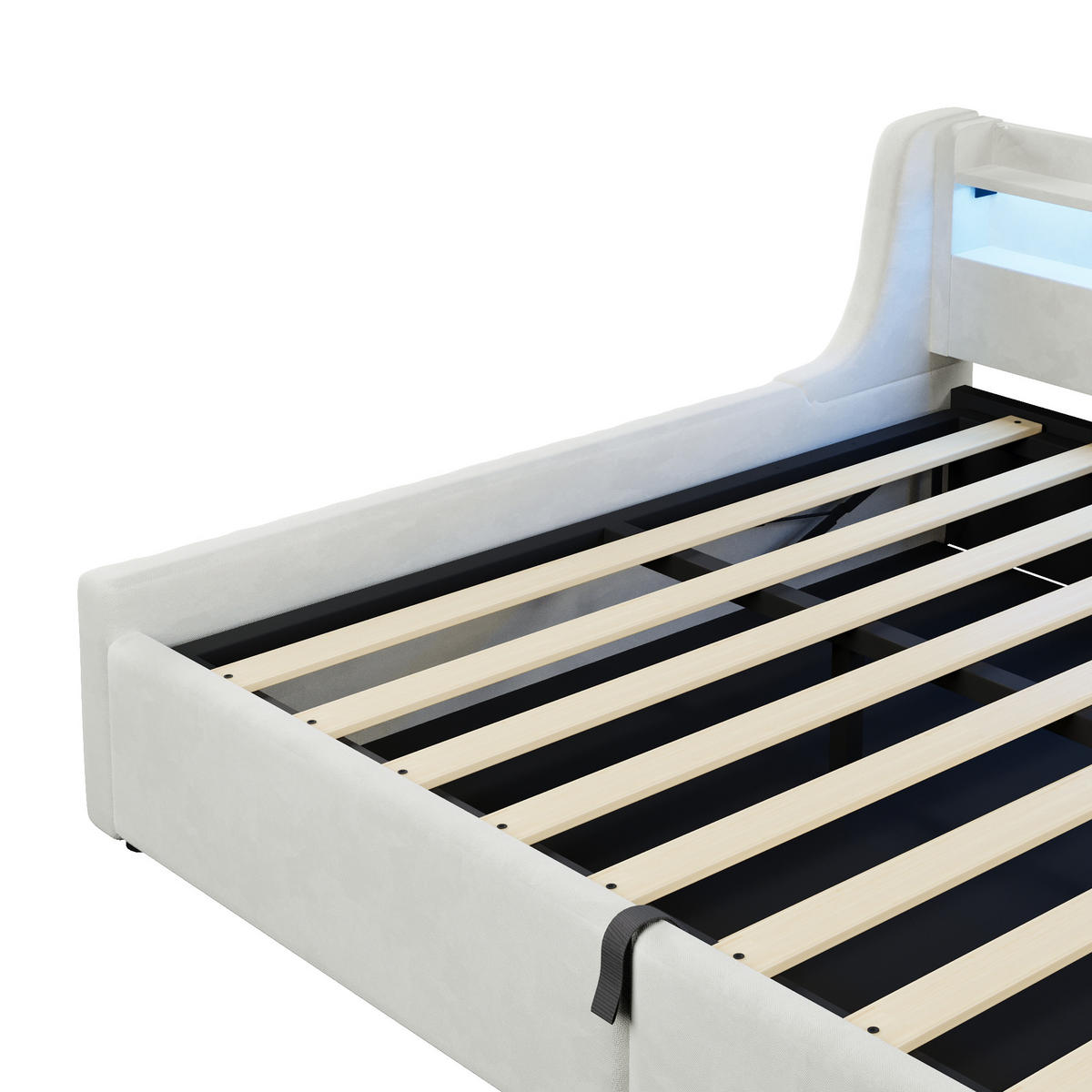 POLSTERBETT 140/200 cm in Off White mit Bettkasten und LED - Weiß, Holzwerkstoff/Textil (140/200cm) - CHICFURN