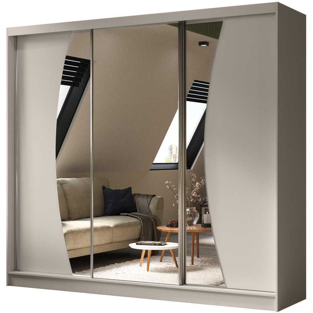 SCHWEBETÜRENSCHRANK Vox II 240/216/61 kaschmirmit Spiegel und Schubladen - Kaschmir, Holzwerkstoff (240/216/61cm) - Beautysofa