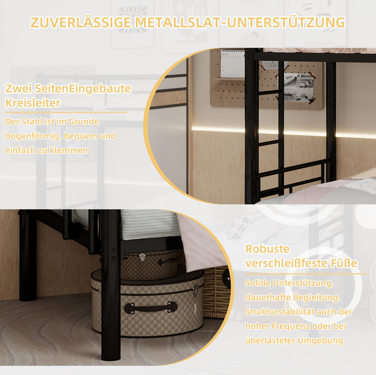 ETAGENBETT 90/190 cm schwarz aus Eisen teilbar mit Leiter - Schwarz, Metall (90/190cm) - OKWISH