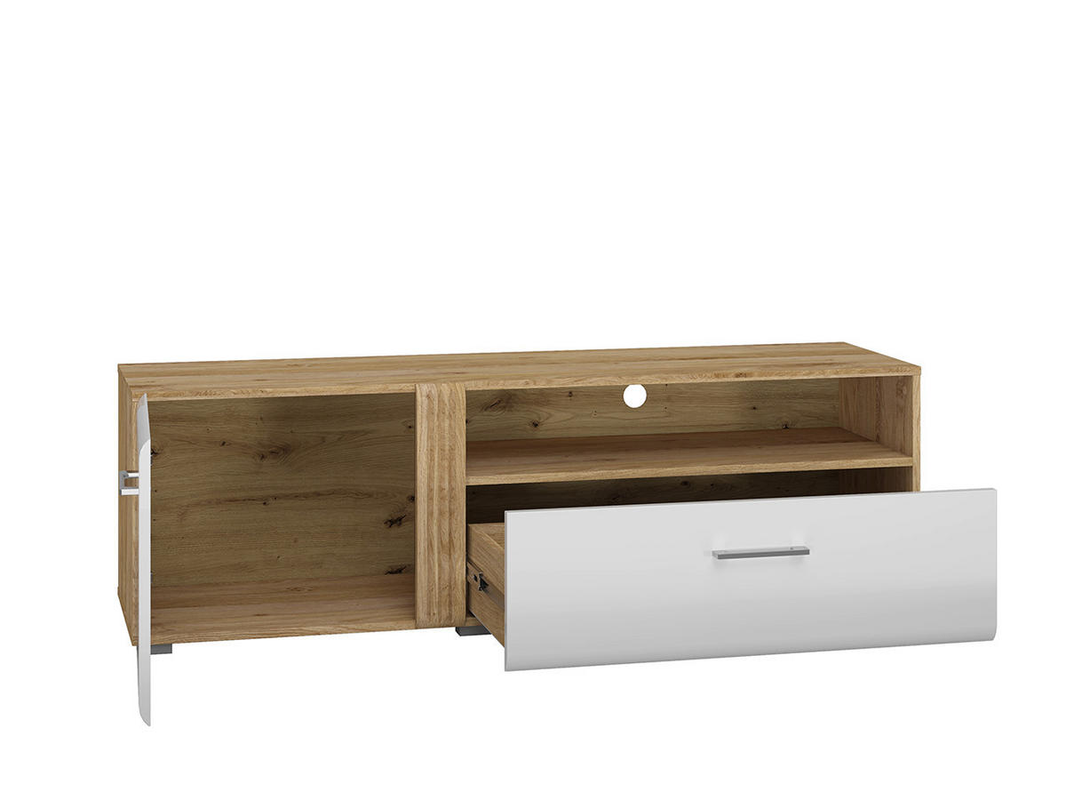 LOWBOARD – 210 cm – Adagio – Weiß / Eichefarben – TV-GEN0396 - Eichefarben/Weiß, Holzwerkstoff (210/47/42cm) - hi-markt