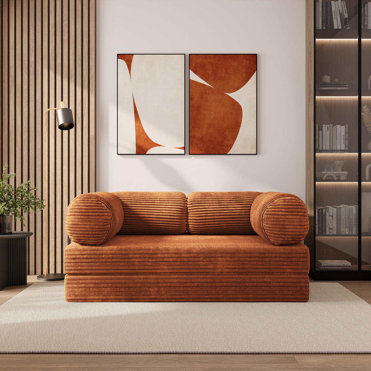 BETTSOFA ALVIO aus Schaumstoff Cordstoff Braun Schlaffunktion - Braun, Textil (170/68/80cm) - MASSENO