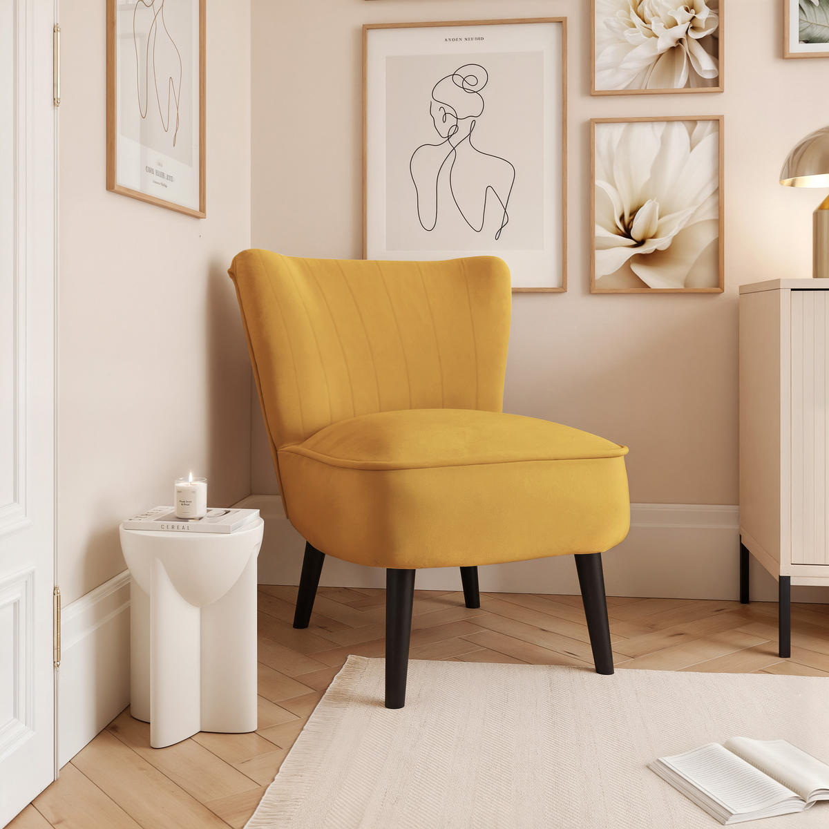 SESSEL DANTE 67/76/76 cm, Samtstoff Gelb - Gelb/Schwarz, Holz/Textil (67/76/76cm) - Idohome
