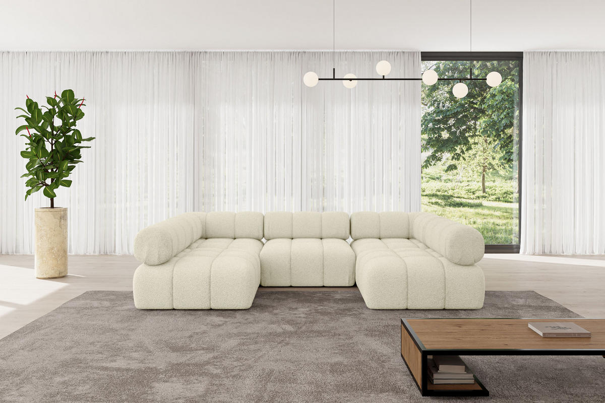 WOHNLANDSCHAFT modulares Sofa Garvo-U1 - 285x190x70 cm Beige Bouclé - Beige, Holzwerkstoff/Textil (285/70/190cm) - ALTDECOR