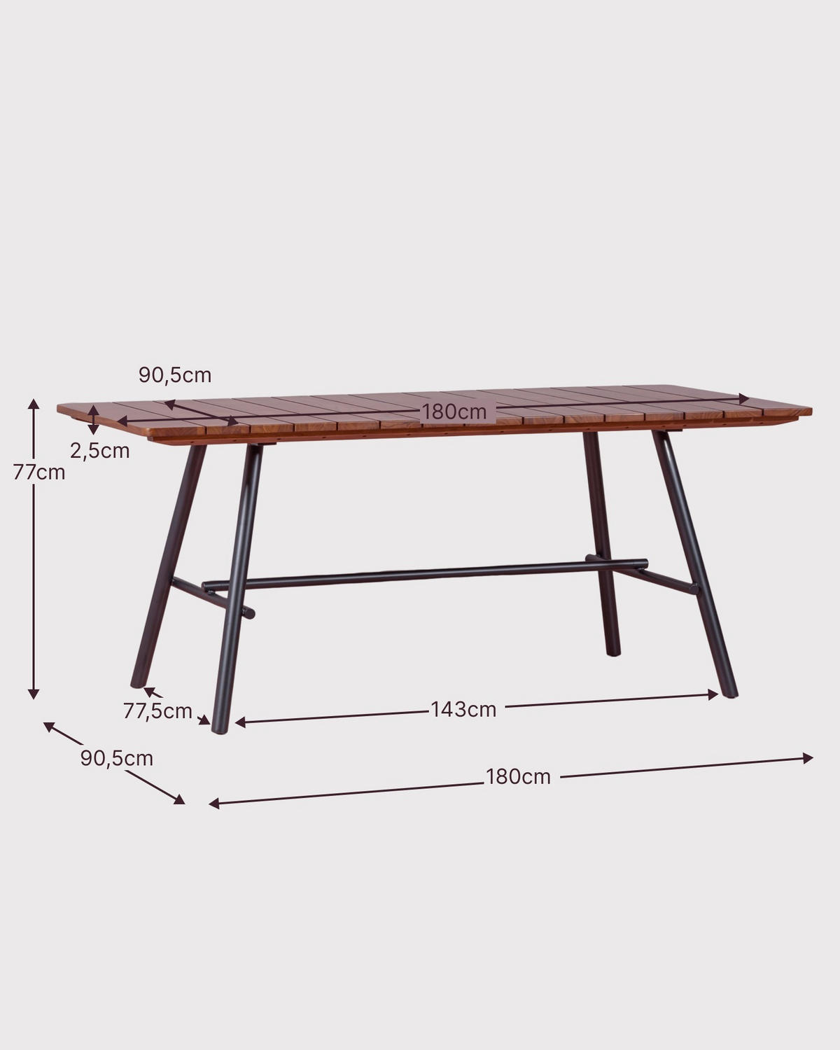 TISCH Rechteckig Teakfarben 91/180/77 cm - Teakfarben, Holz (91/180/77cm) - Nest Dream
