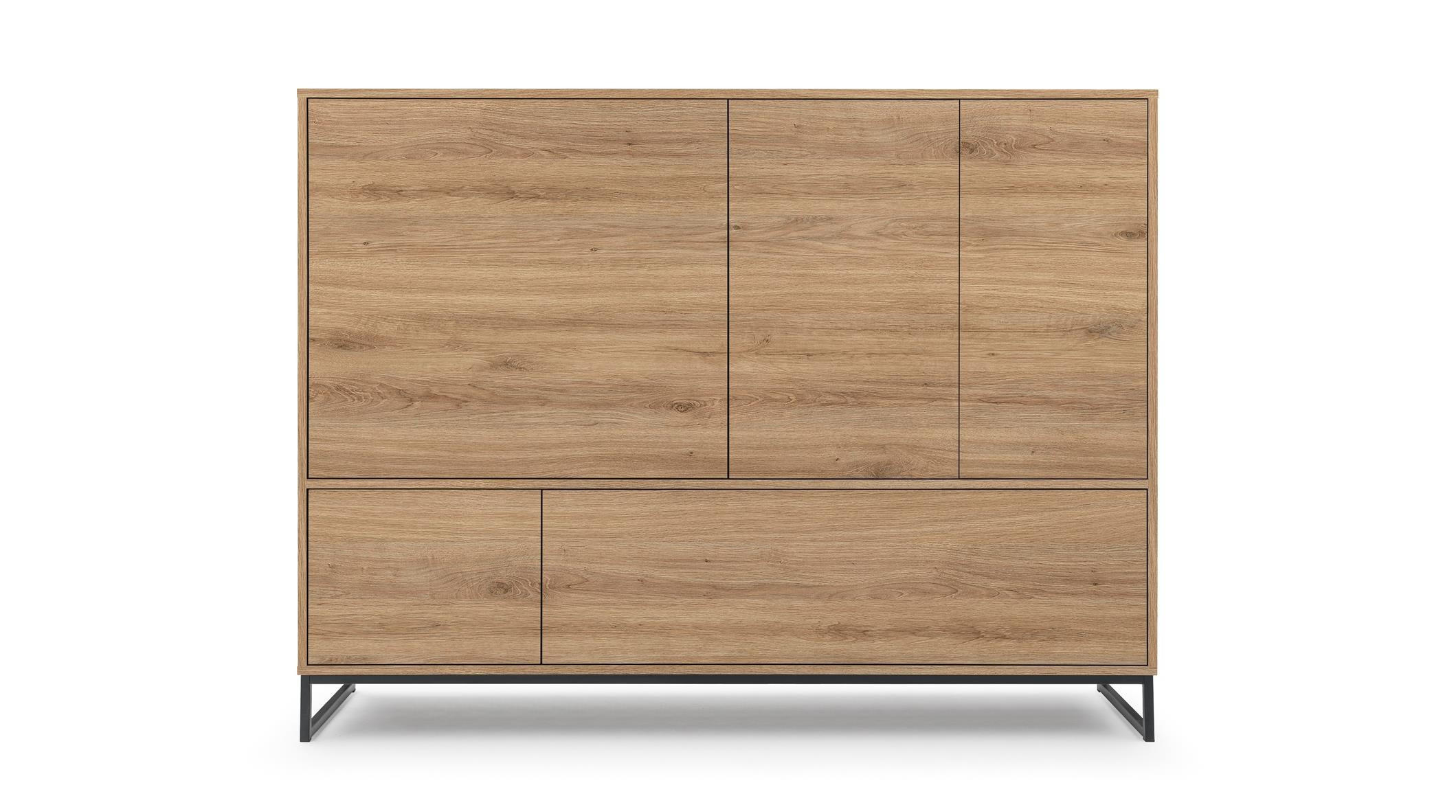 KOMMODE Genua Eiche, Schwarz Gestell, Geräumige Kommode - Schwarz/Braun, Holzwerkstoff (160/120/45cm) - Bettso