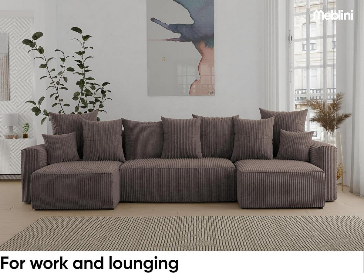 ECKSOFA SOLARIS U - Schwarz/Braun, Holzwerkstoff (312/142cm) - Meblini
