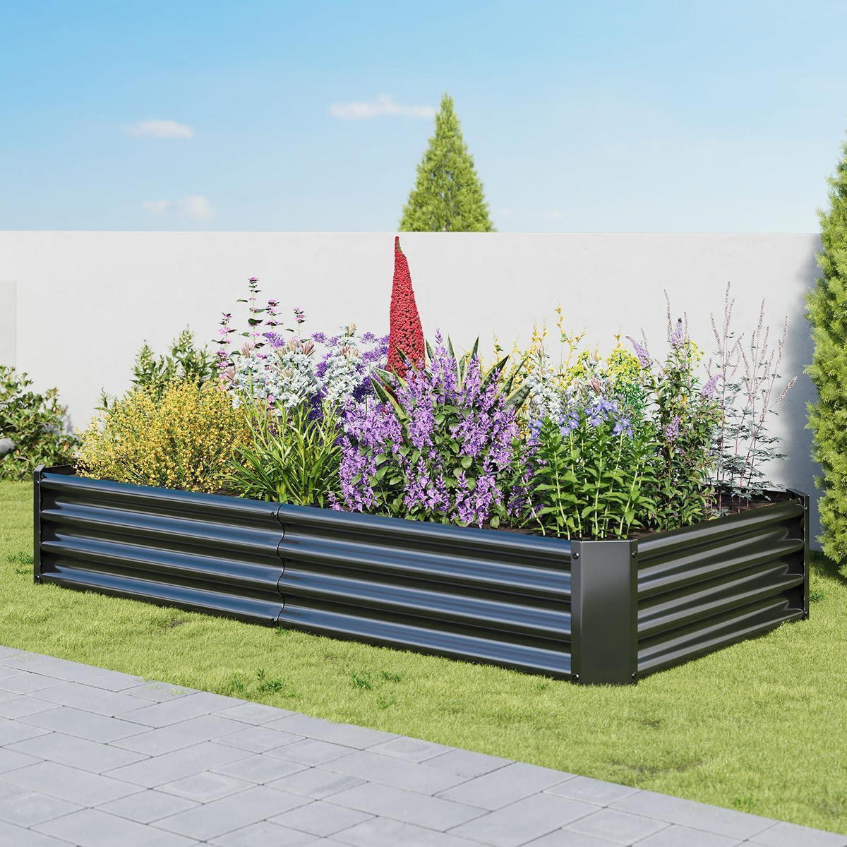 HOCHBEET-SET Metall Schwarz 180 x 90 x 30 cm - Schwarz, Metall (90/30/180cm)